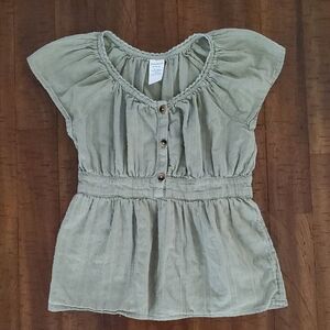 Girls 100% Cotton Olive Green Blouse - Size M (10/12)